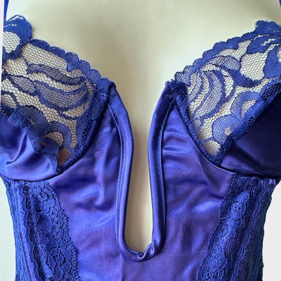 Vintage Satin Lace Wired U-Gore Bustier, Size S, Royal Blue - Picture 5 of 12